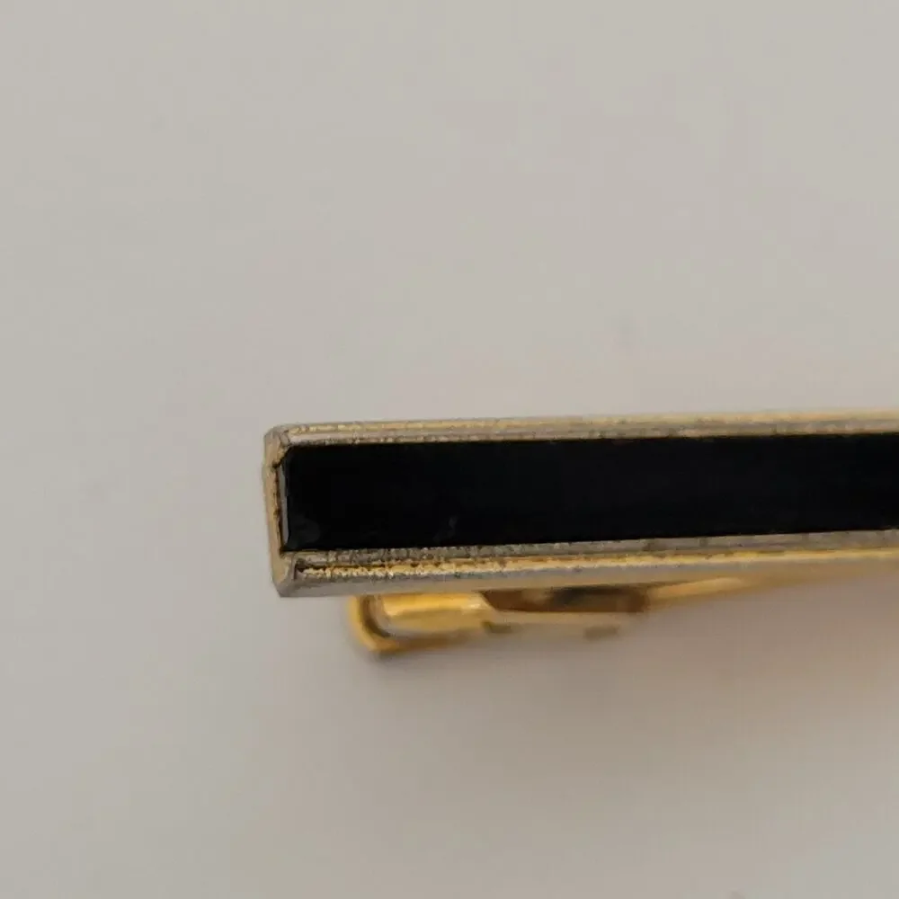 Givenchy Gold Tone Black Onyx Tie Bar Clip‎ 2 Inch G Logo Vintage